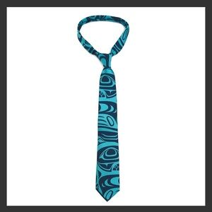 Spirit Wolf Paul Windsor Teal Blue Graphic Tie